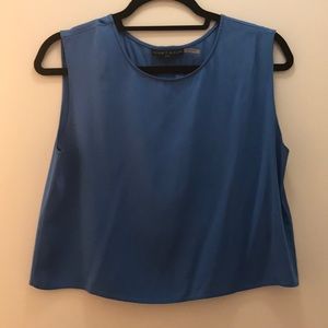 Alice & Olivia cropped silk blue top